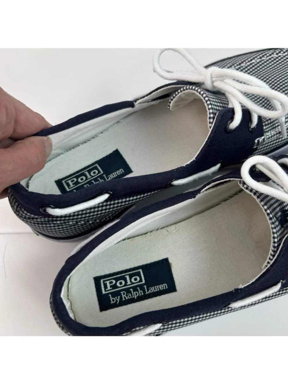 Polo Ralph Lauren Shoes Lander Low Canvas Gingham Blue  Topsiders Boat Size 11D